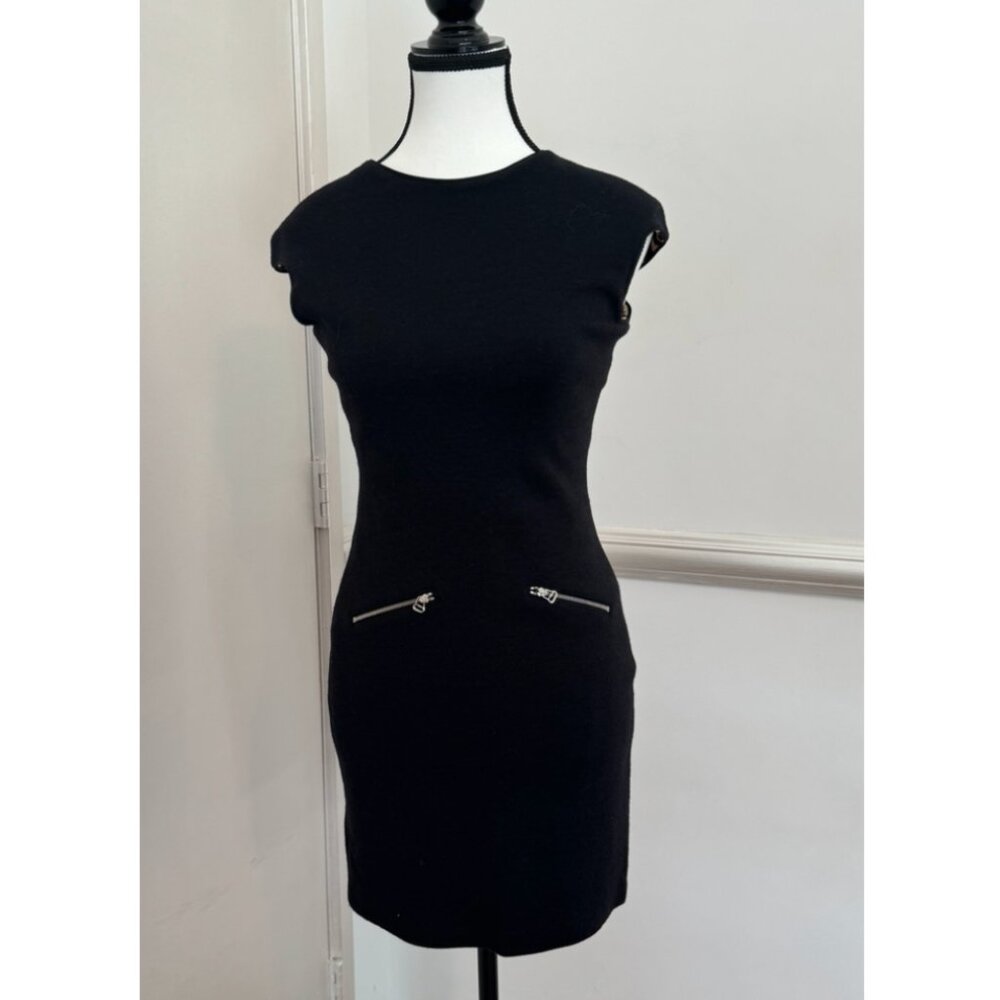 TwentyCluny Black Fitted Mini Dress with Leopard Lining | Size 6